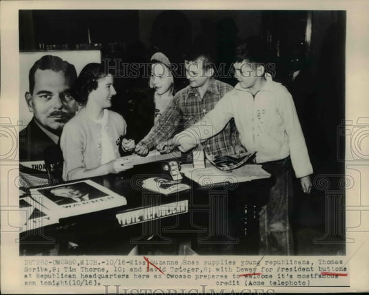 1948 Press Photo Miss Suzanne, Owosso, Mich., supplies young republicans, Thomas - Historic Images