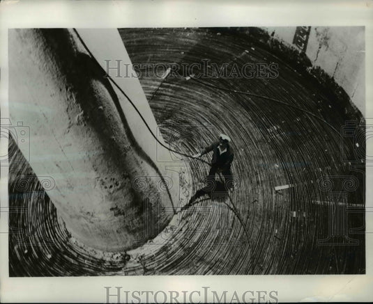1956 Press Photo Cable Aboard Monarch Stored in Cable Tanks by AT&T - Historic Images