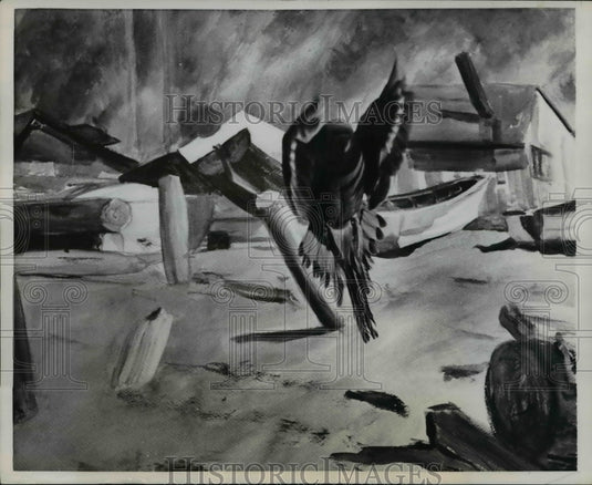 1959 Press Photo Parakeet Bird Flying Past "Sunny Side Beach, 1952" Painting - Historic Images