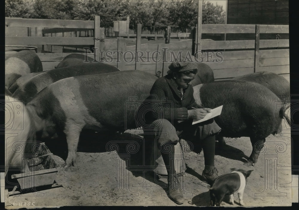 1934 Press Photo A fat hog and a thin boy - Historic Images