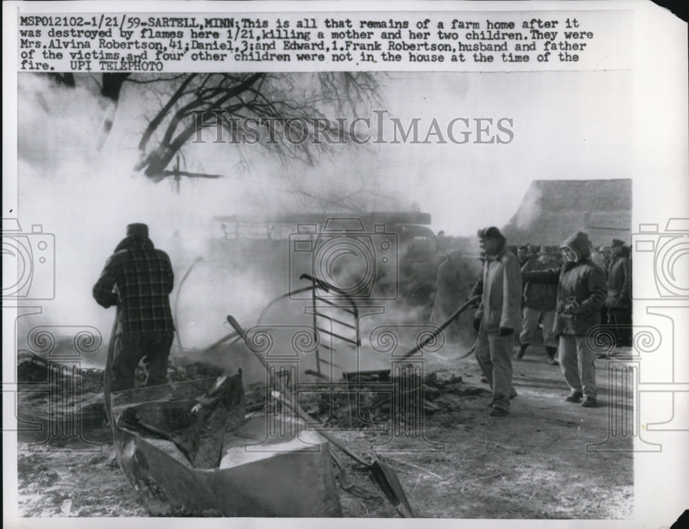 1959 Press Photo Remains of a farm home after it was destroyed by flames - Historic Images