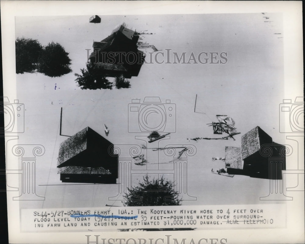 1948 Press Photo Bonners Ferry Idaho Kootenay River Flooded - Historic Images