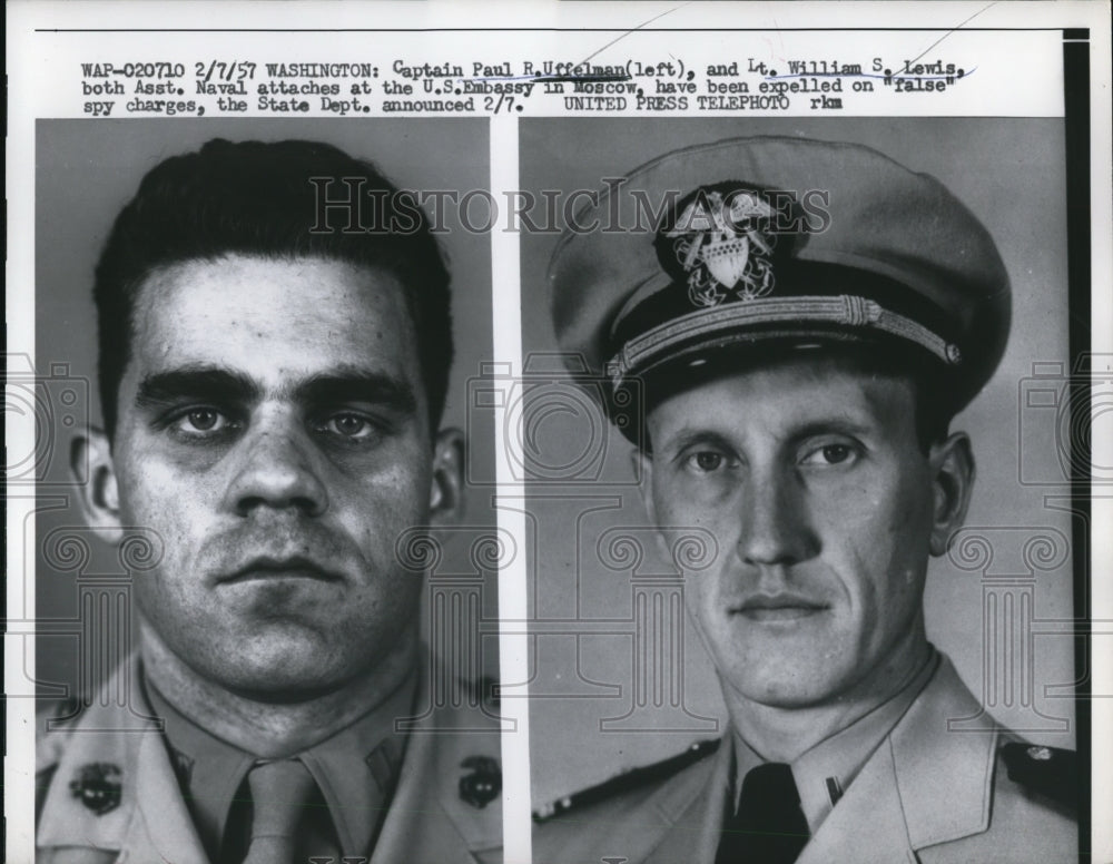 1957 Press Photo Captain Paul R. Uffelman &amp; Lieut. William Lewis of Naval Force - Historic Images