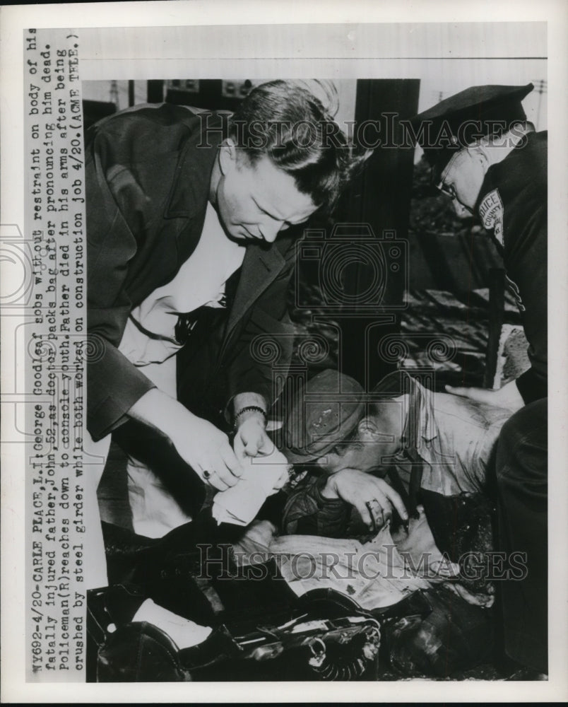 1949 Press Photo George Goodsaf father dead after accident in Construction Job. - Historic Images