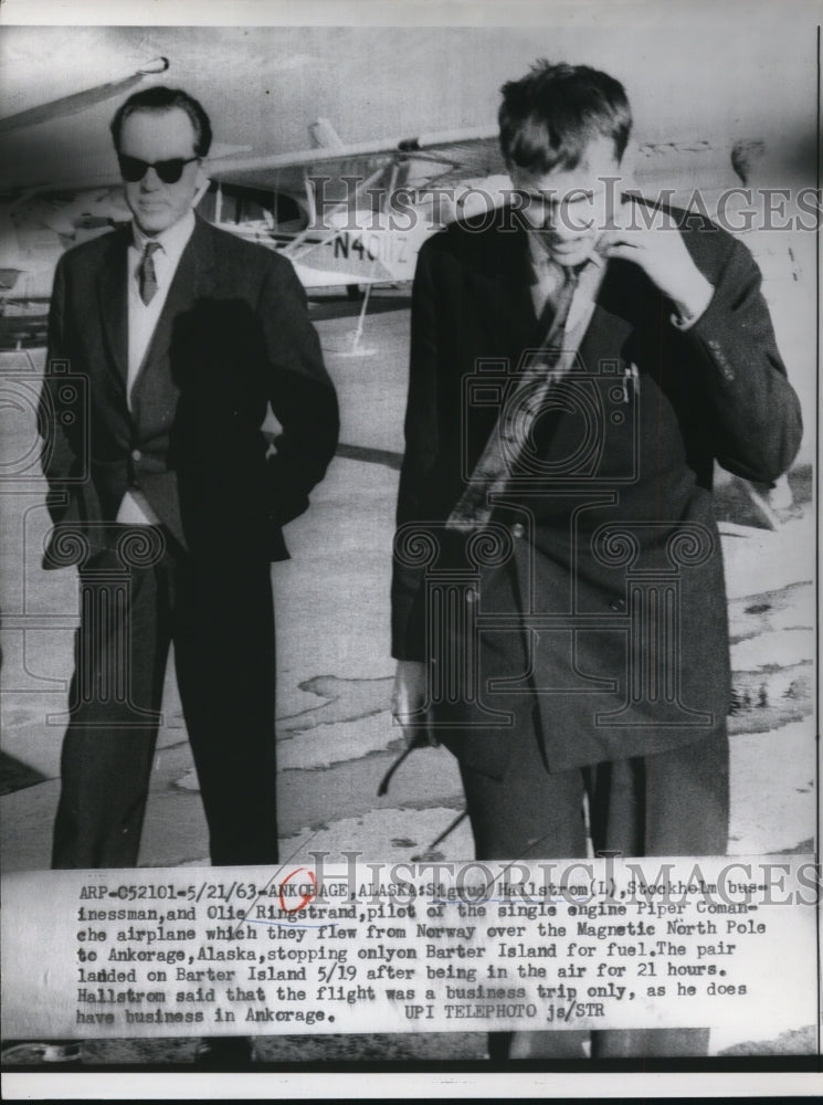 1963 Press Photo Sigrud Hallstrom and Olie Ringstrand flew to Ankorage, Alaska - Historic Images