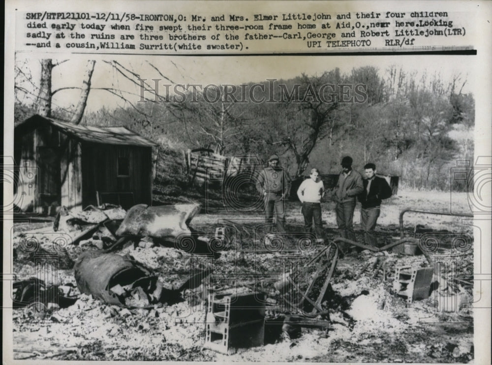 1958 Press Photo Ironton Ohio Burned home of Mr &amp; Mrs Elmer Littlejohn - Historic Images