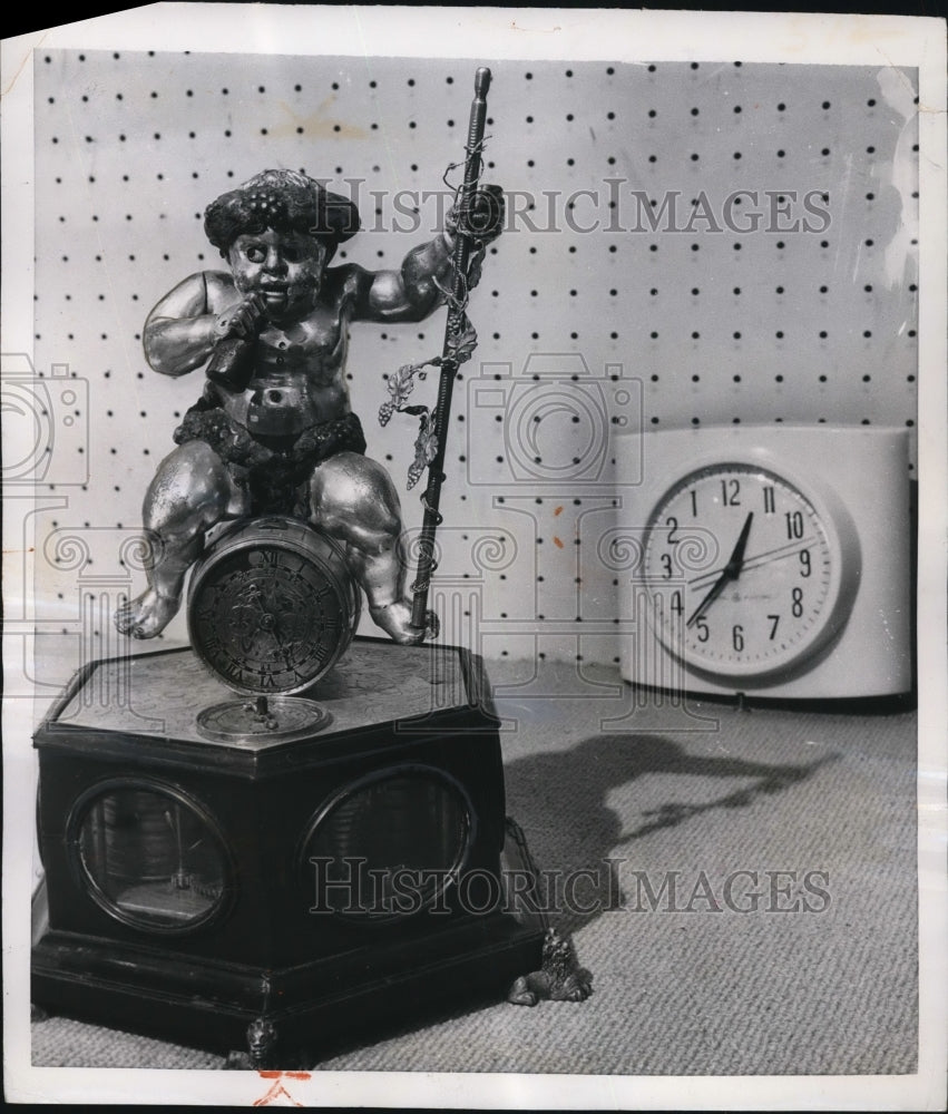 1956 Press Photo German Bacchus Table Clock at the Tick Tock Tales clock show - Historic Images