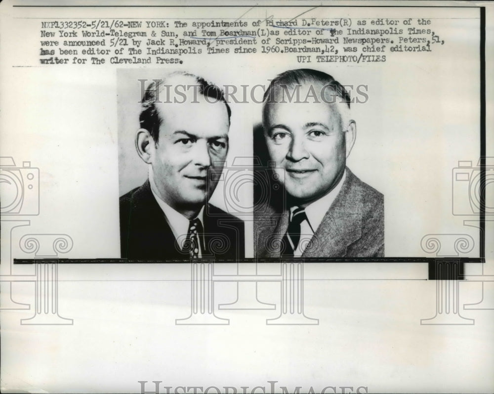 1962 Press Photo Richard D. Peters and Tom Boardman appointed as editors - Historic Images