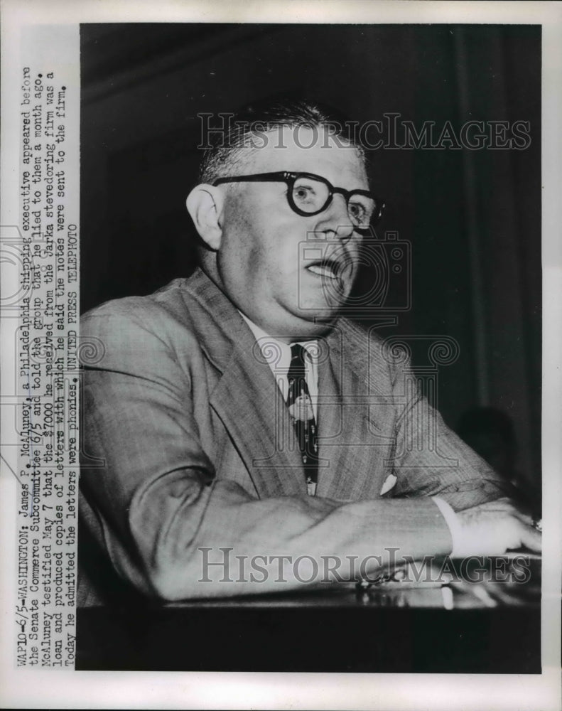 1953 Press Photo James P. McAluney Testifies on Senate Commerce Subcommittee - Historic Images