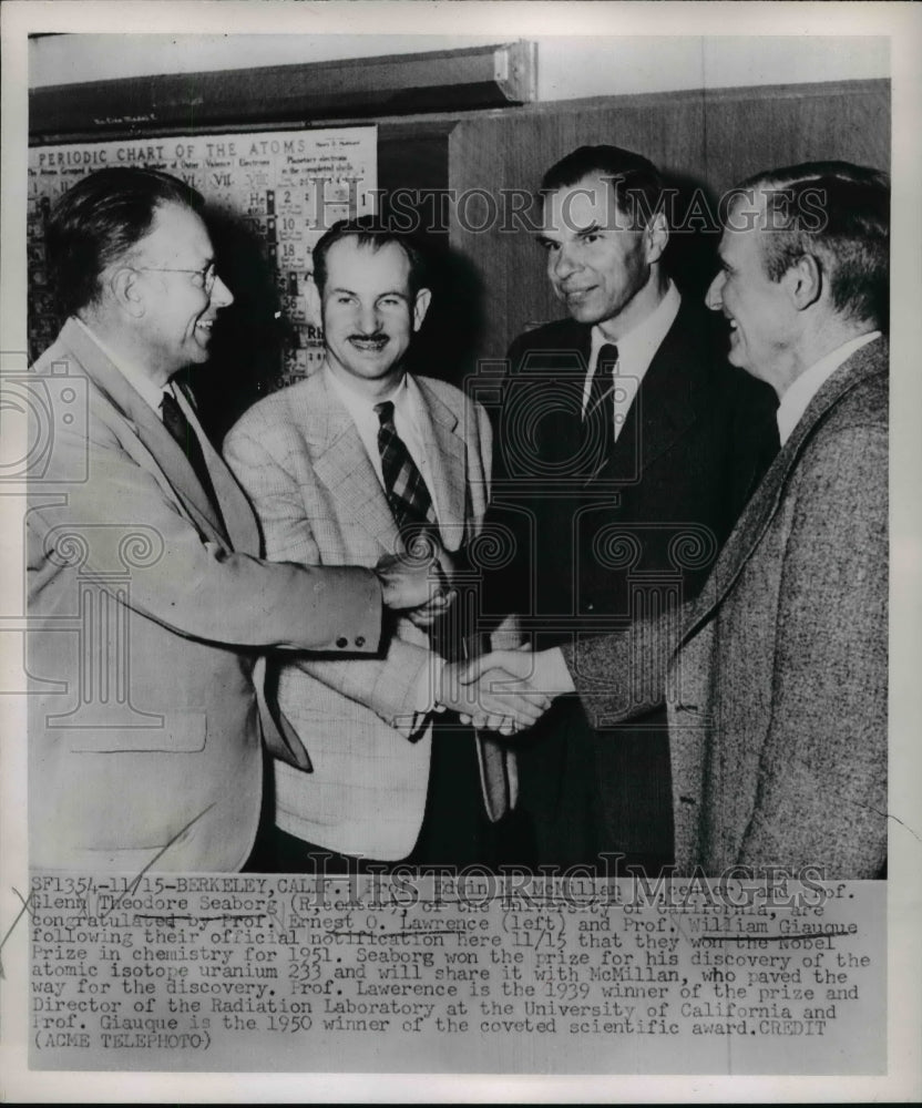 1951 Press Photo Four Univ. state Professor won the Nobel Prize in Chemistry. - Historic Images