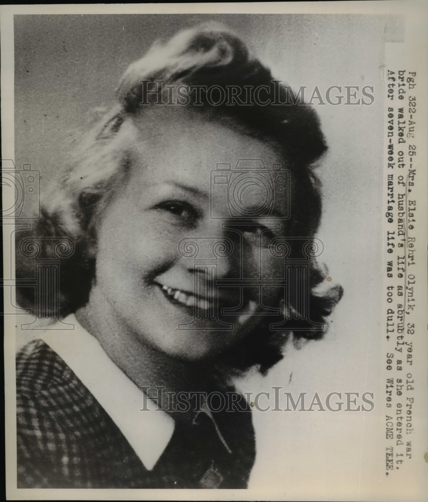 1947 Press Photo Elsie Rehri Olynik, Divorced After Seven-Week Marriage - Historic Images