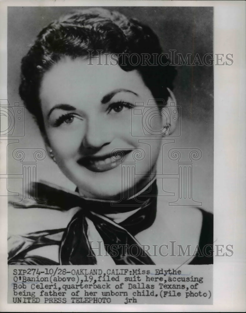 1952 Press Photo Miss Edythe O&#39;Banion filed a suit in Oakland, California - Historic Images