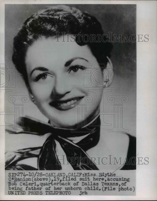1952 Press Photo Miss Edythe O'Banion filed a suit in Oakland, California - Historic Images