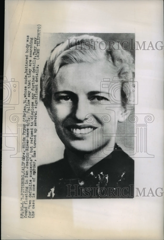 1948 Press Photo Floating body of  Mrs. Hilda Pryor O&#39;Brien found in the river - Historic Images