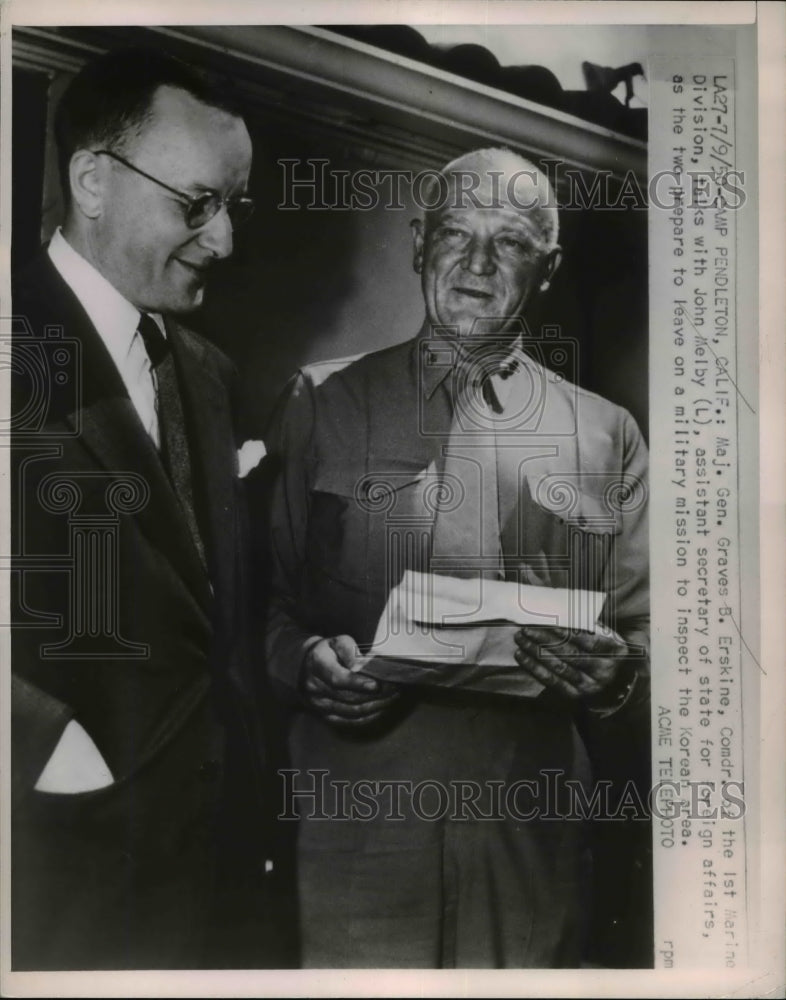 1950 Press Photo Maj. Gen. Graves Erskine and John Melby - Historic Images