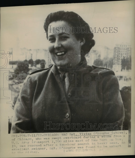 1947 Press Photo Sgt. Vivian O'Rourke, swept overboard during a storm - Historic Images