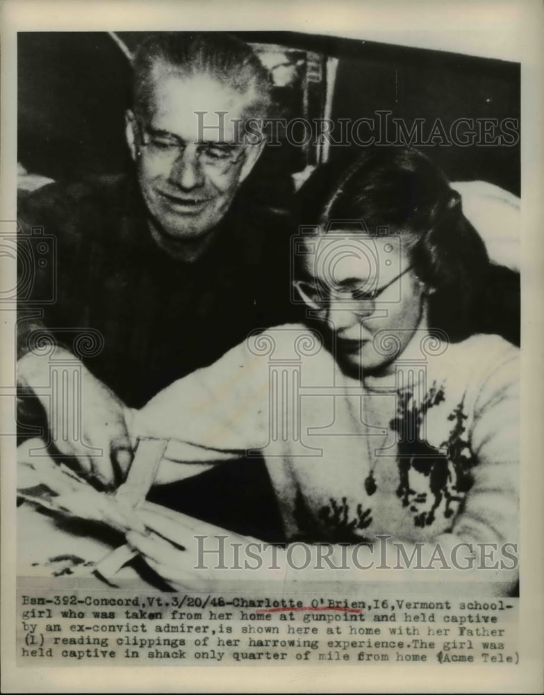 1948 Press Photo Charlotte O&#39;Brien, 16, &amp; Father After Kidnapping at Gunpoint - Historic Images