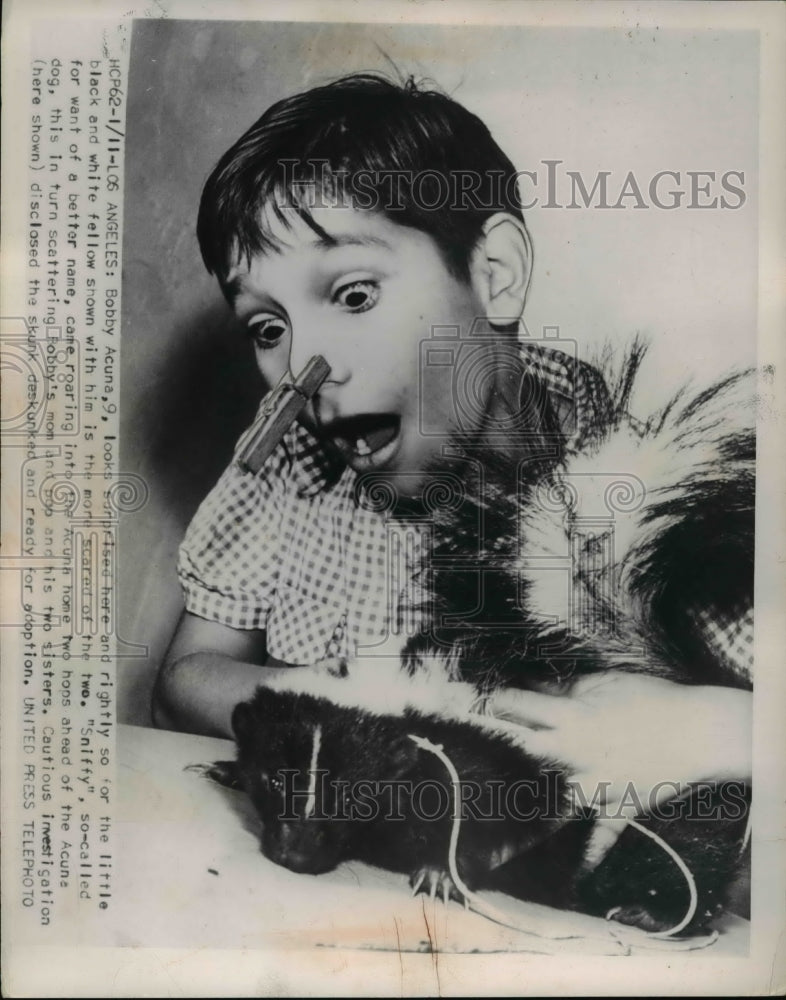 1954 Press Photo Bobby Acuna with skunk - Historic Images