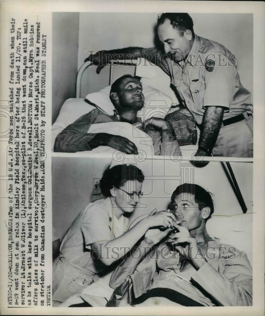 1949 Press Photo Hamilton Bermuda 2 of Air Force men who were snatched from deat - Historic Images