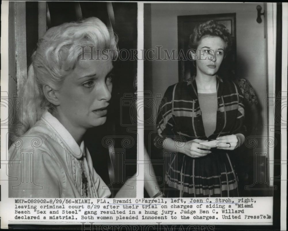 1956 Press Photo Brandi O&#39;Farrell and Joan Stroh leaving the criminal court - Historic Images