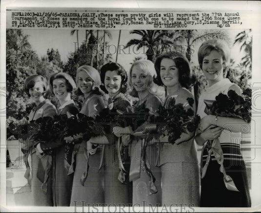 1965 Press Photo Girls fro 77th Annual Tournament of Roses for 1966 Rose Queen - Historic Images