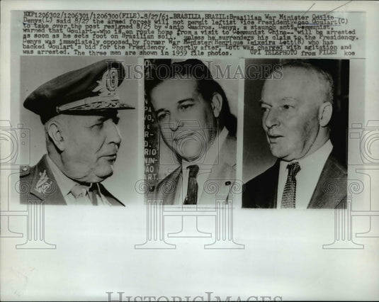 1961 Press Photo Brazilian War Minister Odilio Denys,  Joao Goulart, H. Teixeira - Historic Images