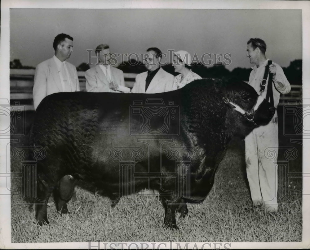 1952 Press Photo Red Bank NJ TF Murchinson, Dr A Hammer prize bull - Historic Images