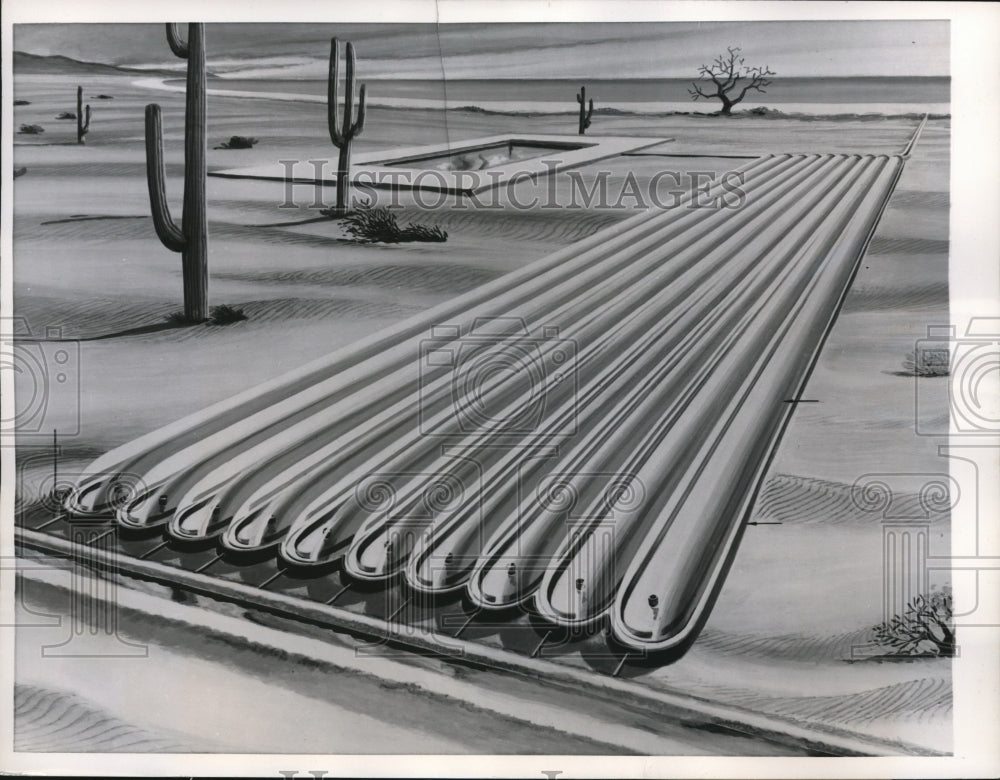 1957 Press Photo Wilmington Del plant troughs for turning salt water to fresh - Historic Images