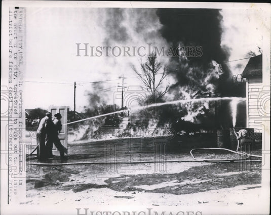 1951 Press Photo Brigham City Utah firemen battle blaze in heart of city - Historic Images