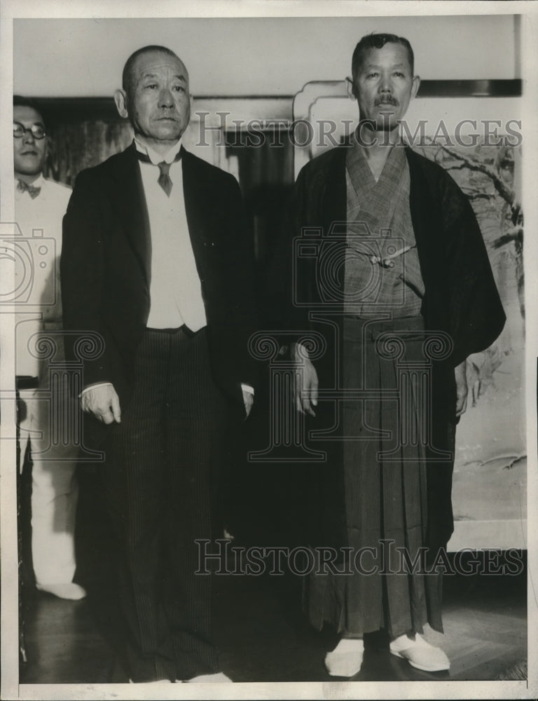 1934 Press Photo Premier Admiral Okada visited Baron Reijiro Wakarsuki President - Historic Images