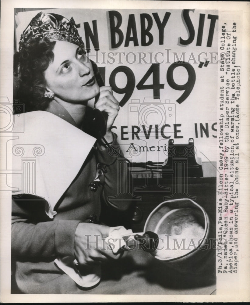 1949 Press Photo Eileen Casey fellowship student at State College  named Queen - Historic Images