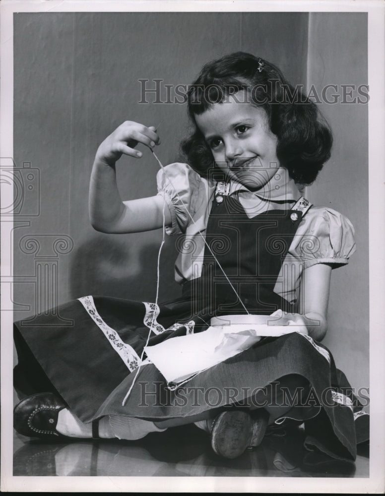 1957 Press Photo Joyce Kaczor, 6 embroidery - Historic Images