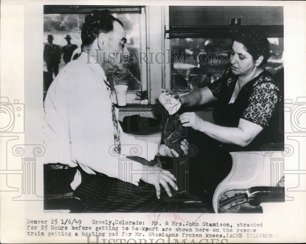 1949 Press Photo Mr. and Mrs. John Stamison Stranded on Rescue Train - Historic Images