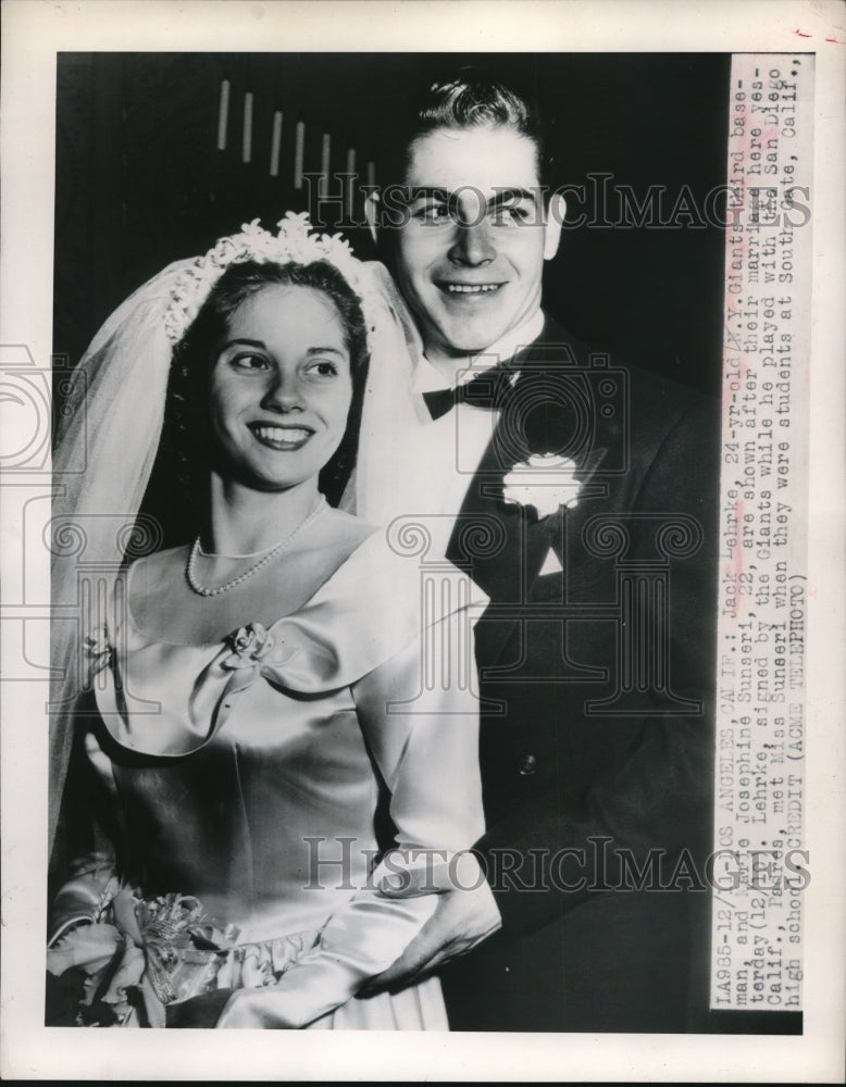 1948 Press Photo Jack Lehrke of the  New York Giants and  Josephine Sunseri - Historic Images