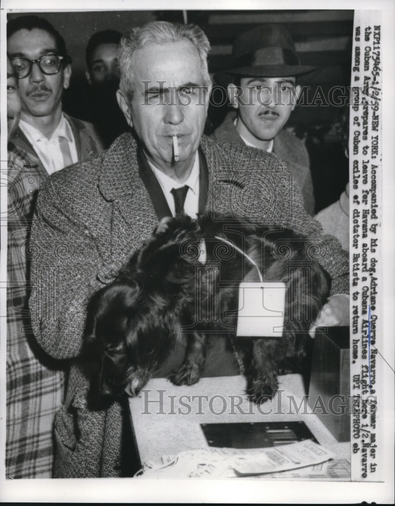 1959 Press Photo Adriane Cuerve Navarro, accompanied by his dog, a former major - Historic Images