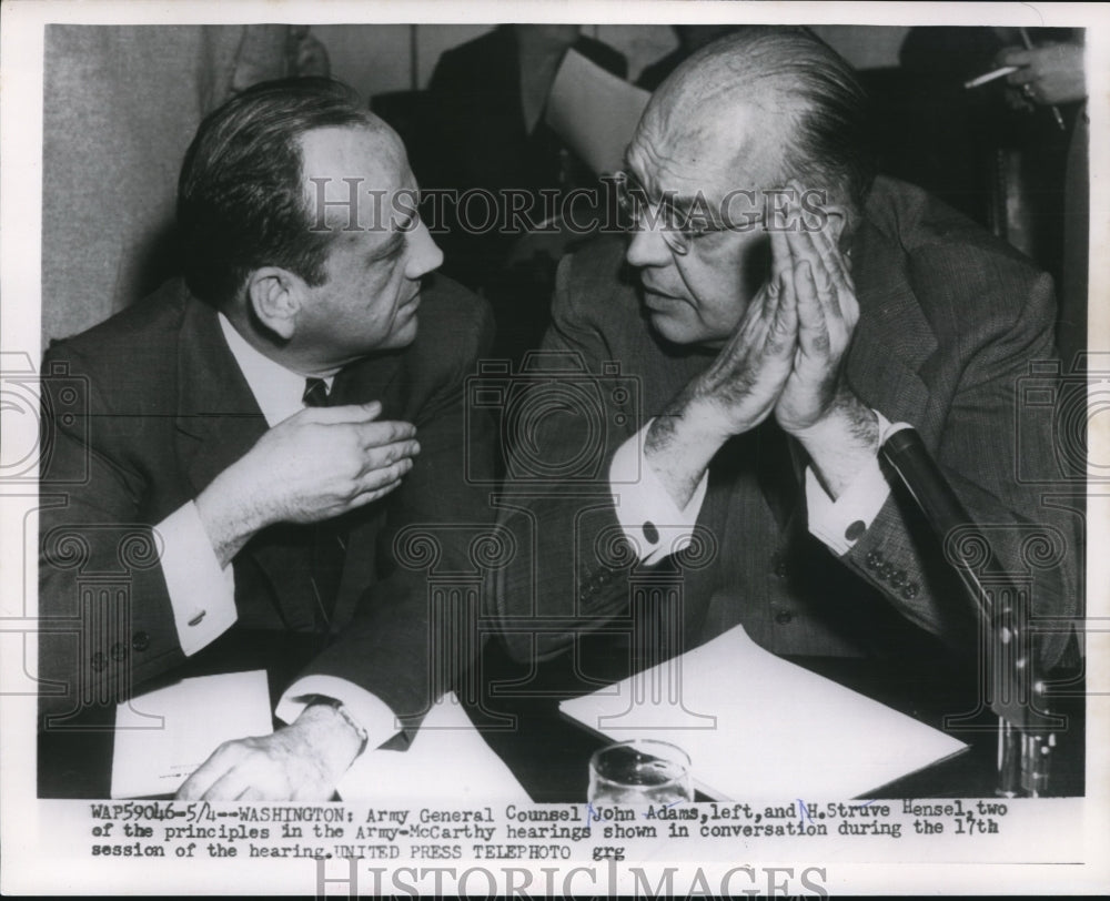 1954 Press Photo Army general Counsel John Adams and H. Struve Hensel - Historic Images