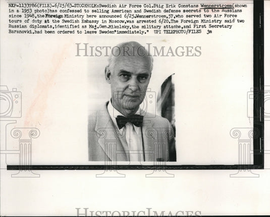 1963 Press Photo Swedish Air Force Col. Stig Erik Constans Wennerstroem - Historic Images