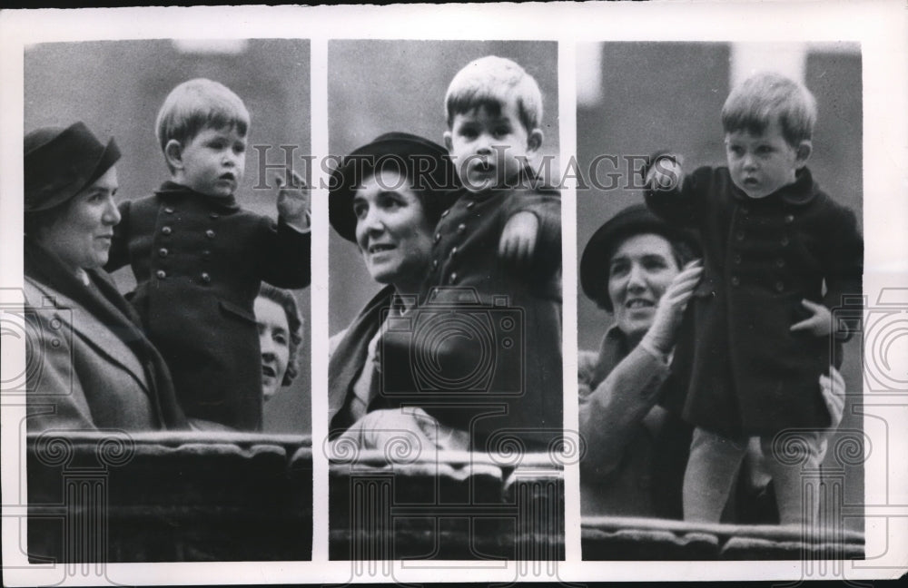 1950 Press Photo Prince Charles, 2-years-old om a wall at Clarence House - Historic Images