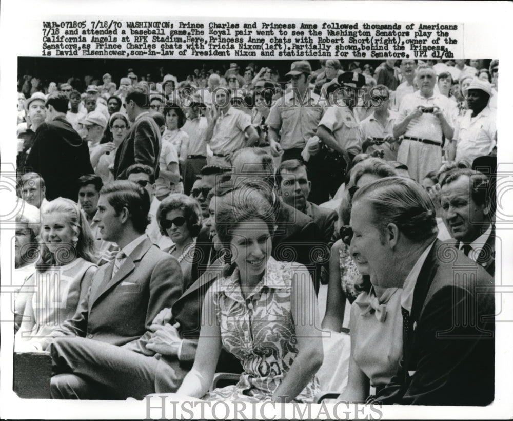 1970 Press Photo Prince Charles and Princess Anne attending Baseball Game - Historic Images