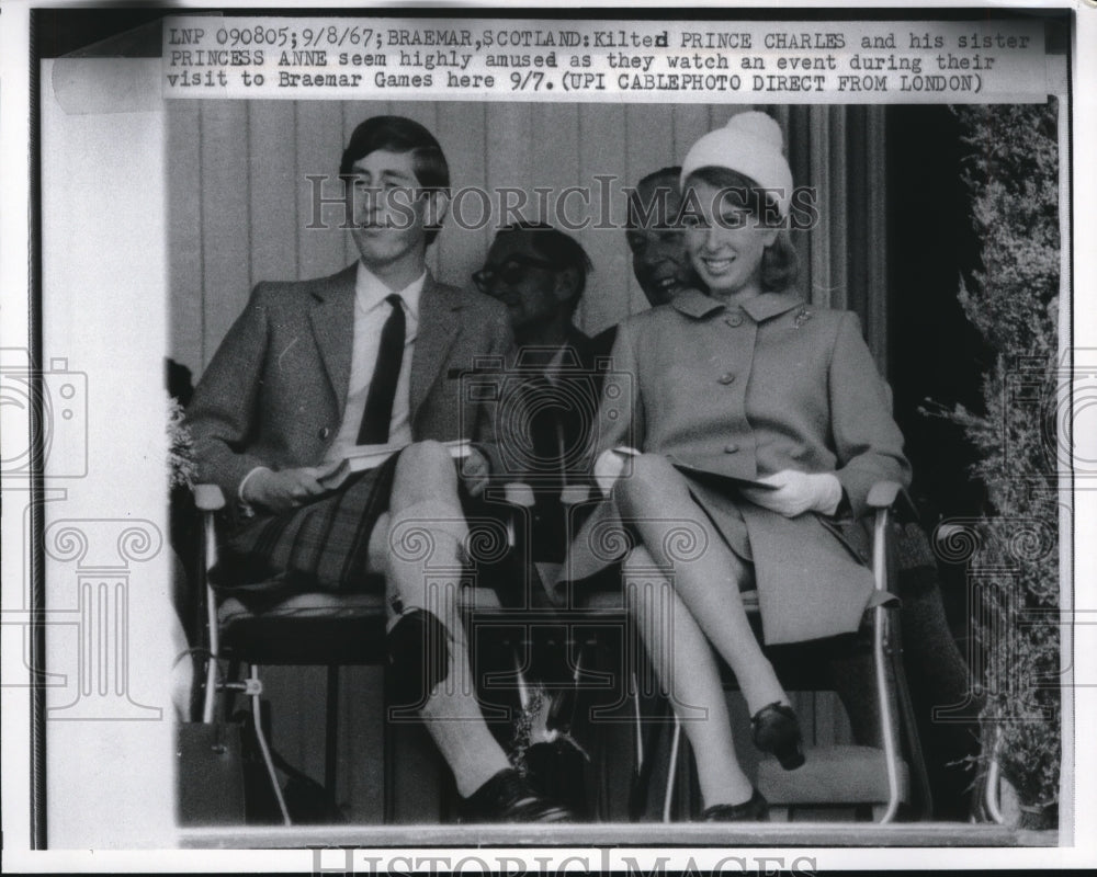 1967 Press Photo Prince Charles and Princess Anneat Braemer Games in Scotland - Historic Images