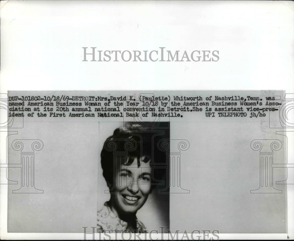 1969 Press Photo Mrs David K Whitworth has been named American Business Woman - Historic Images