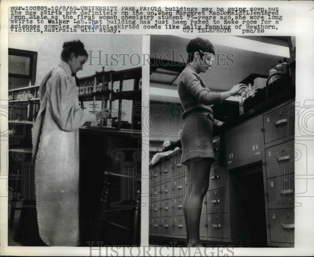 1969 Press Photo Margaret MacDonald, Sally Manning Contrasting Long, Short Skirt - Historic Images