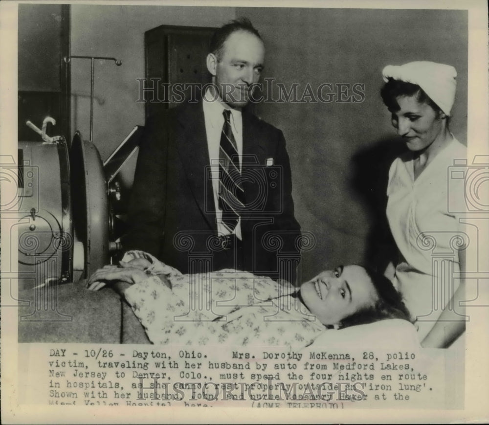 1948 Press Photo Dayton Ohio Mrs Dorothy McKenna polio victim is traveling with - Historic Images