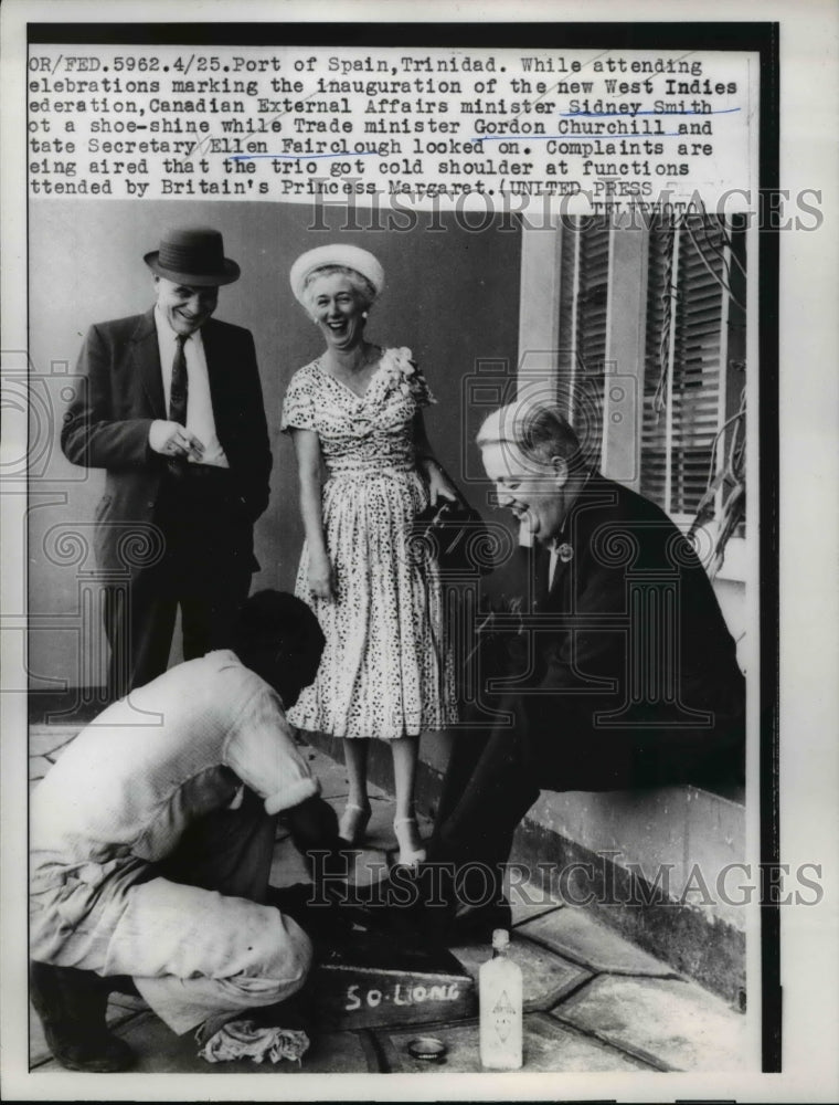 1958 Press Photo Sidney Smith, Gordon Churchill, Ellen Fairclough in Spain - Historic Images