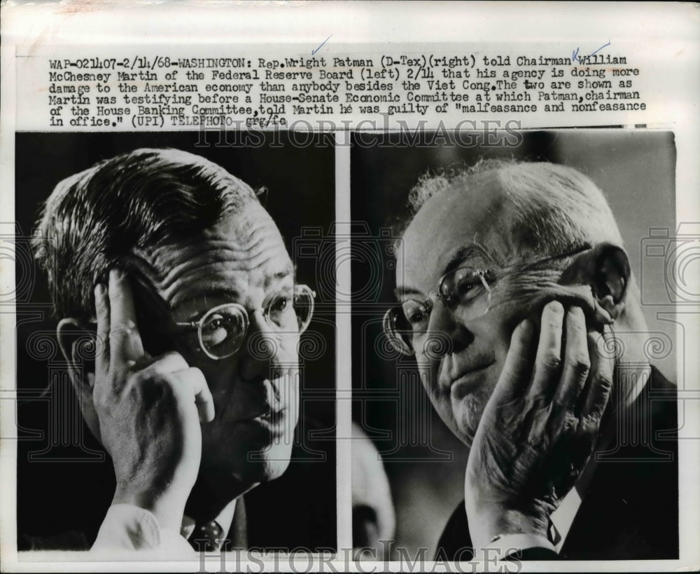 1968 Press Photo Rep Wright Patman & Chairman William McChesney Martin - Historic Images