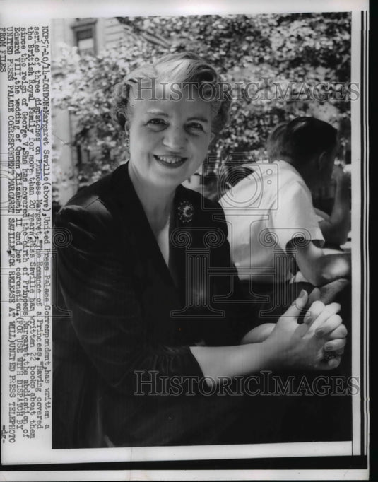 1955 Press Photo United Press correspondent Margaret Saville on Princess Romance - Historic Images