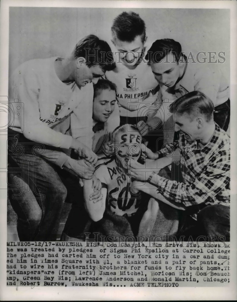 1954 Press Photo Waukesha Wis Don Chappel Sigma Phi Epislon pledges - Historic Images