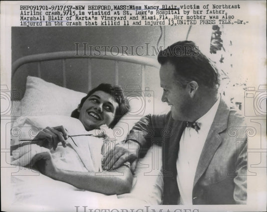 1957 Press Photo Northeast Airline crash victim Nancy Blair at St Luke Hospital - Historic Images