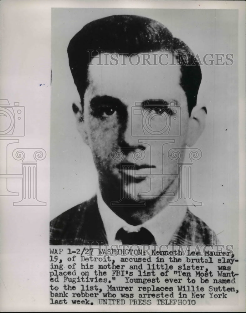 1952 Press Photo Wash DC Kenneth Lee Maurar accused of mom&#39;s murder - Historic Images