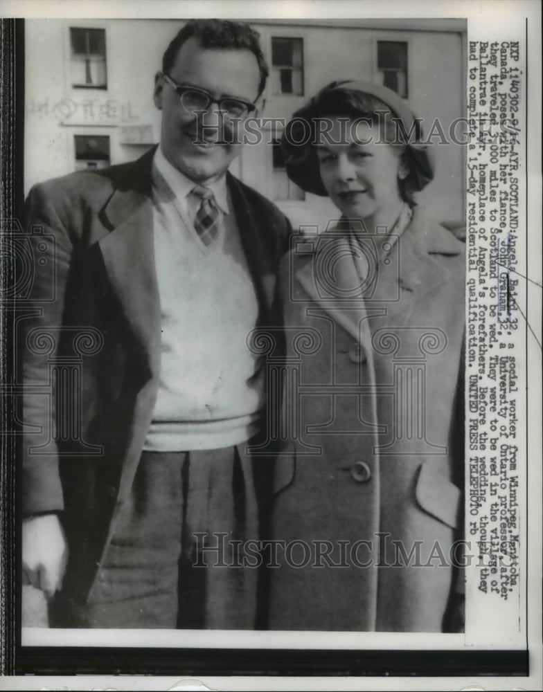1957 Press Photo Angela Baird with fiance John Graham returning from Scotland - Historic Images